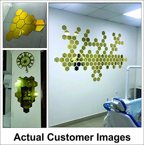 Bikri Kendra - Hexagon 20 Golden mirror stickers for wall (Gold)