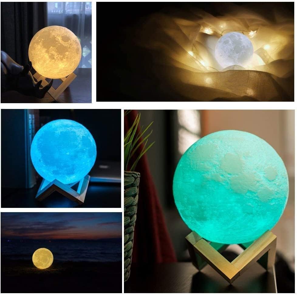 DiyaNLights 3D Moon Lamp 7 Colour Changeable Sensor Moon Night Light,Touch Control,Moonlight Lamp with Stand&USB for Bedrooms Valentine Gifts,Festival Gifts,New Year Gifts,Wedding Gifts(18 Cm)