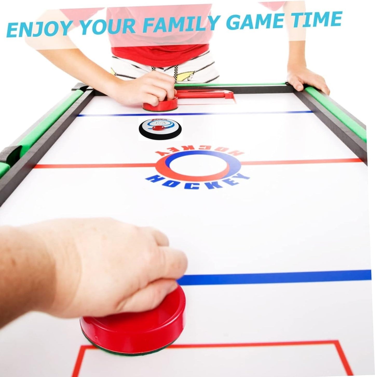 VGRASSP Mini Air Hockey Toy Kit Portable Fast-Paced Air Powered Hover Hockey Hockey Puck Air Hockey Slider Flannel Pusher Paddles and Puck Toy - Multicolor (Color As Per Stock)
